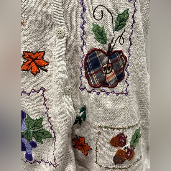 Vintage Bobbie Brooks 90’s Knit Fall Vest Leaves Acorn Apples Novelty Teacher L - Picture 2 of 7